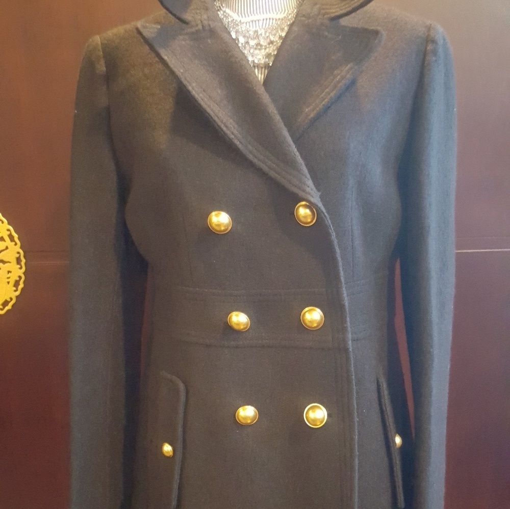 Black coat with gold buttons
